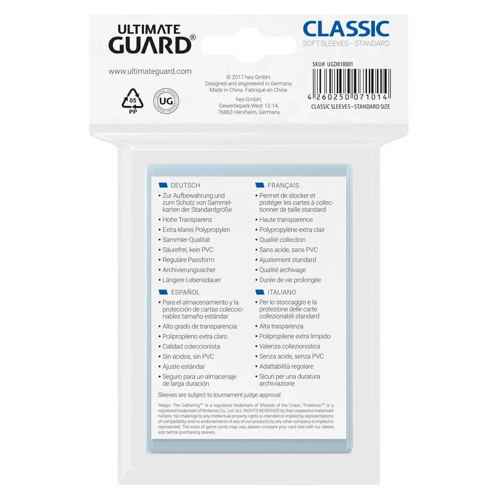 Ultimate Guard Classic Soft Kartenhüllen Sleeves 100 Stk Clear