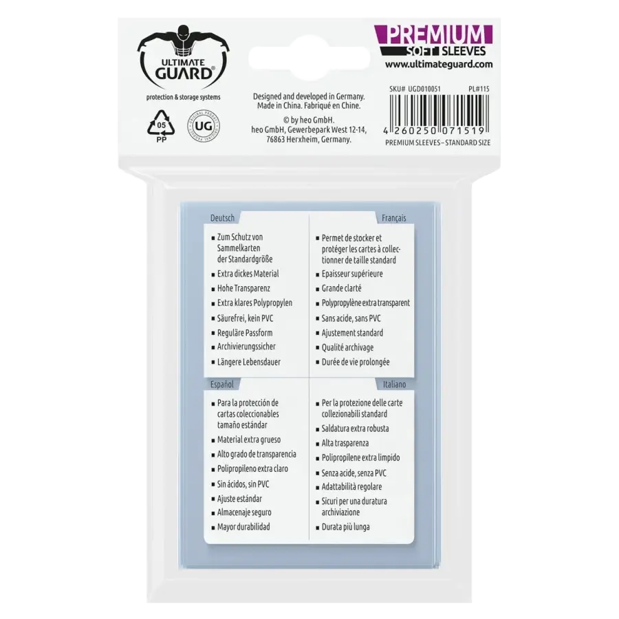 Ultimate Guard Premium Soft Kartenhüllen Sleeves 100 Stk Clear